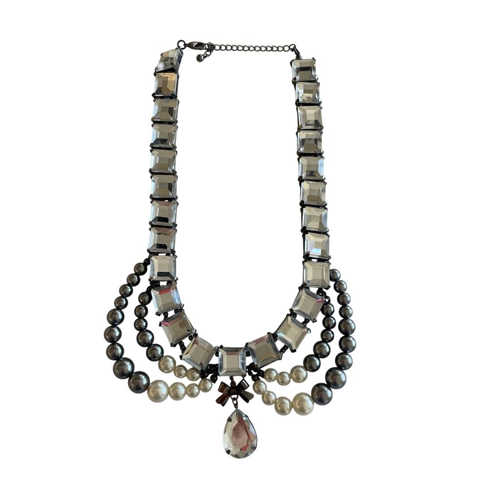 Elegant Silver Layered Faux Pearl Costume Necklace